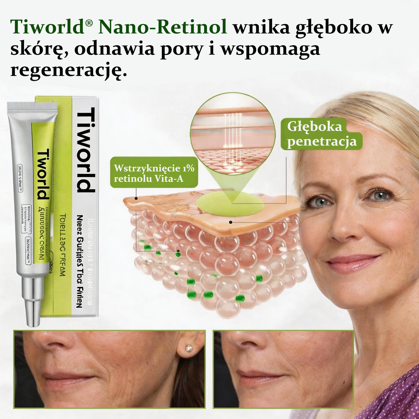 🎄🎄Dumnie opracowane i zatwierdzone przez polskie instytucje💫Tiworld® Zaawansowany krem liftingująco-odnawiający z peptydami o działaniu podobnym do botoksu + retinolem Vita-A – tylko dziś 70% zniżki